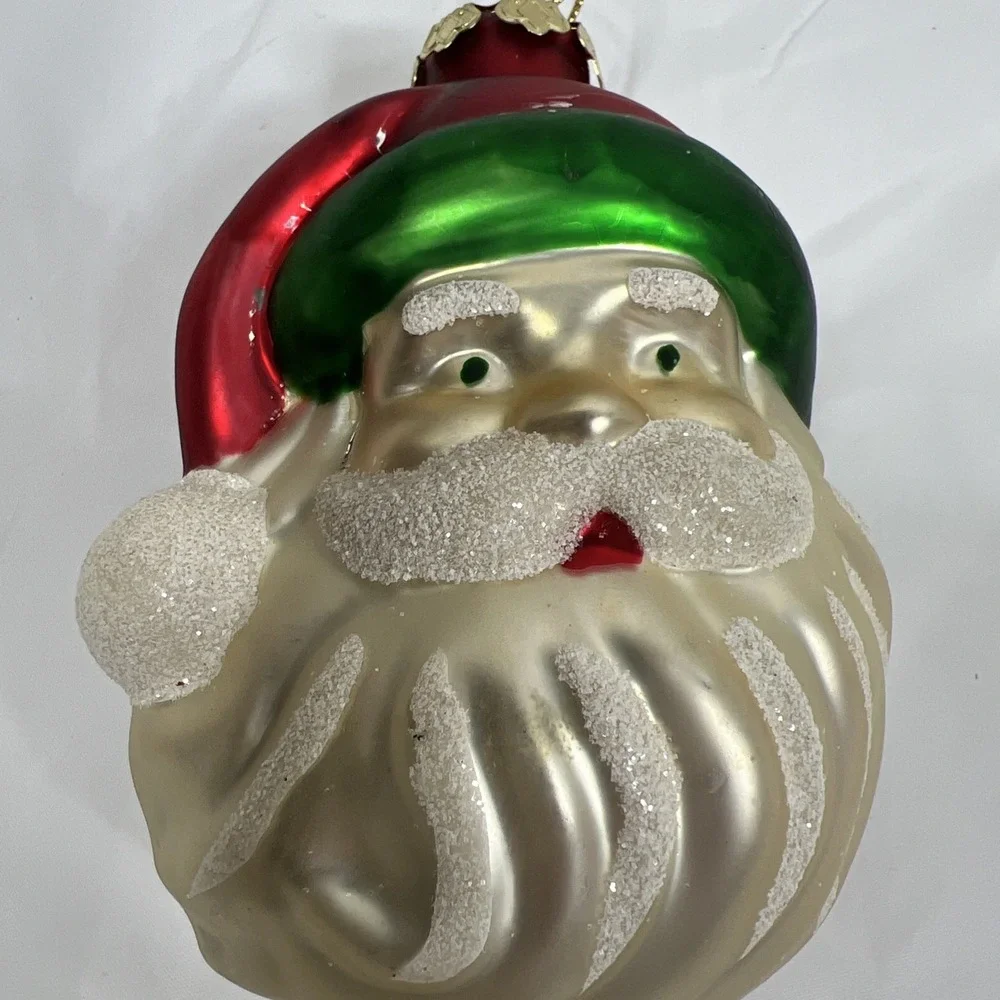 Vintage Mercury Glass Christmas Ornament West Germany Mica SANTA CLAUS FACE Head